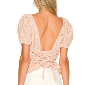 Line & Dot Pink Peasant Top MEDIUM Milkmaid Embroider Backless Puff Sleeve NEW